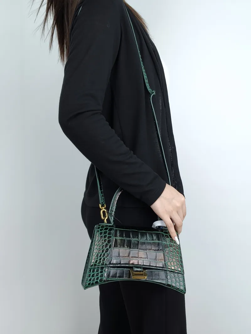 BALENCIAGA Crossbody Bag Hourglass Hourglass Bag Green Calfskin Small23 × 10 × 14 cm — on-model view 1 of 3