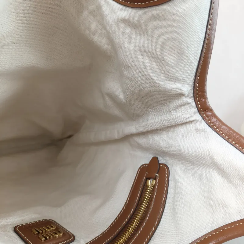 Miumiu Shoulder Bag IVY Tote Shopping Tote Beige Brown Canvas Medium 35*40 — detail view 3 of 10