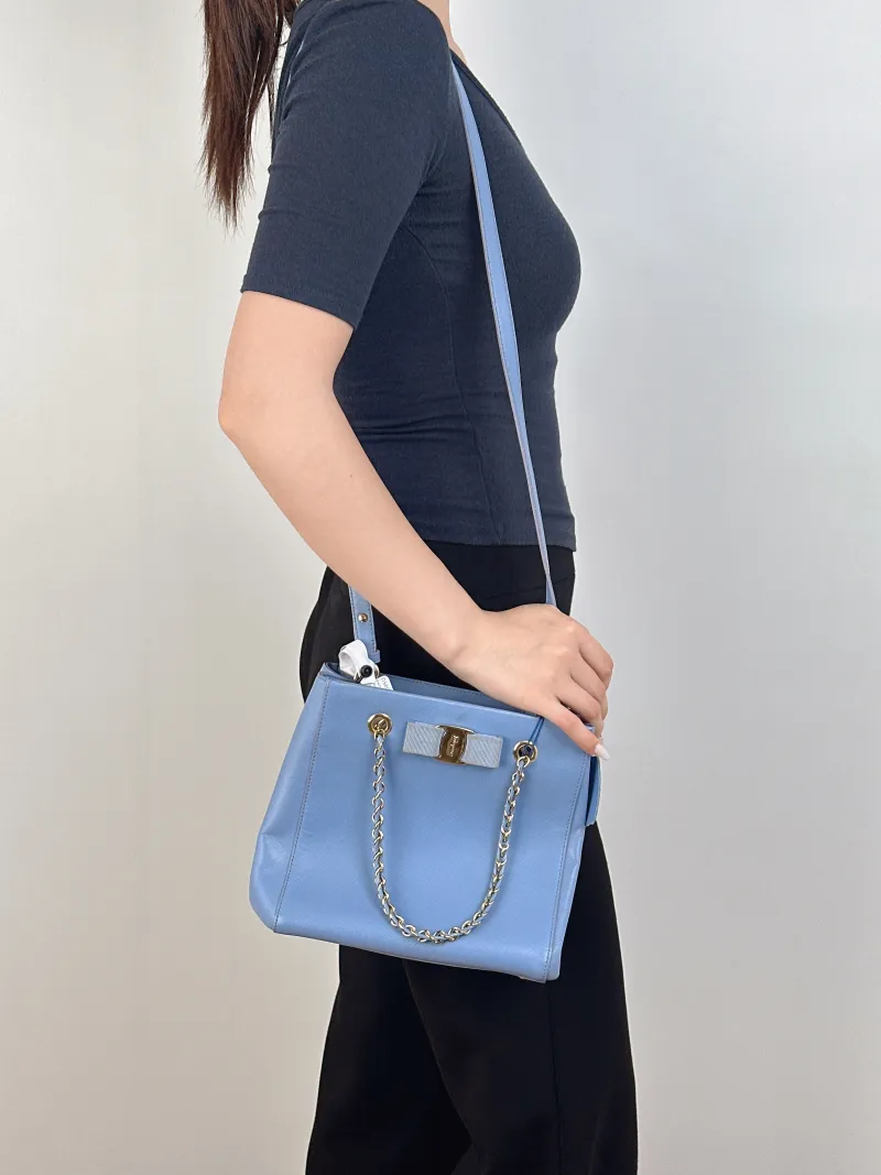FERRAGAMO Shoulder Bag Tote Bag Blue Calfskin One Size20 × 14 × 20 cm — on-model view 2 of 3