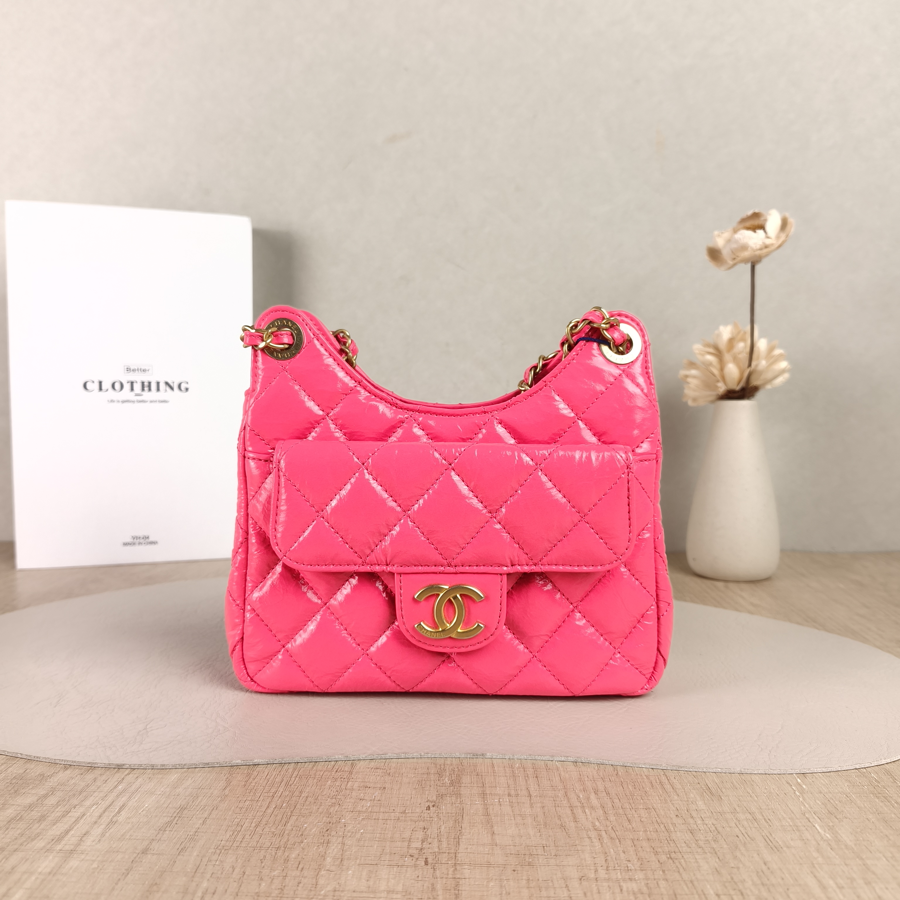 Chanel Crossbody Bag HOBO Red Waxed Leather Small19 × 6 × 17 cm