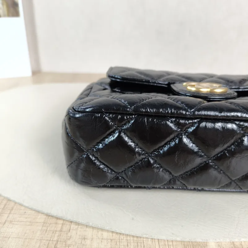 Chanel Crossbody Bag HOBO Black Waxed Leather Calfskin Small 19 × 6 × 17 cm — detail view 7 of 10