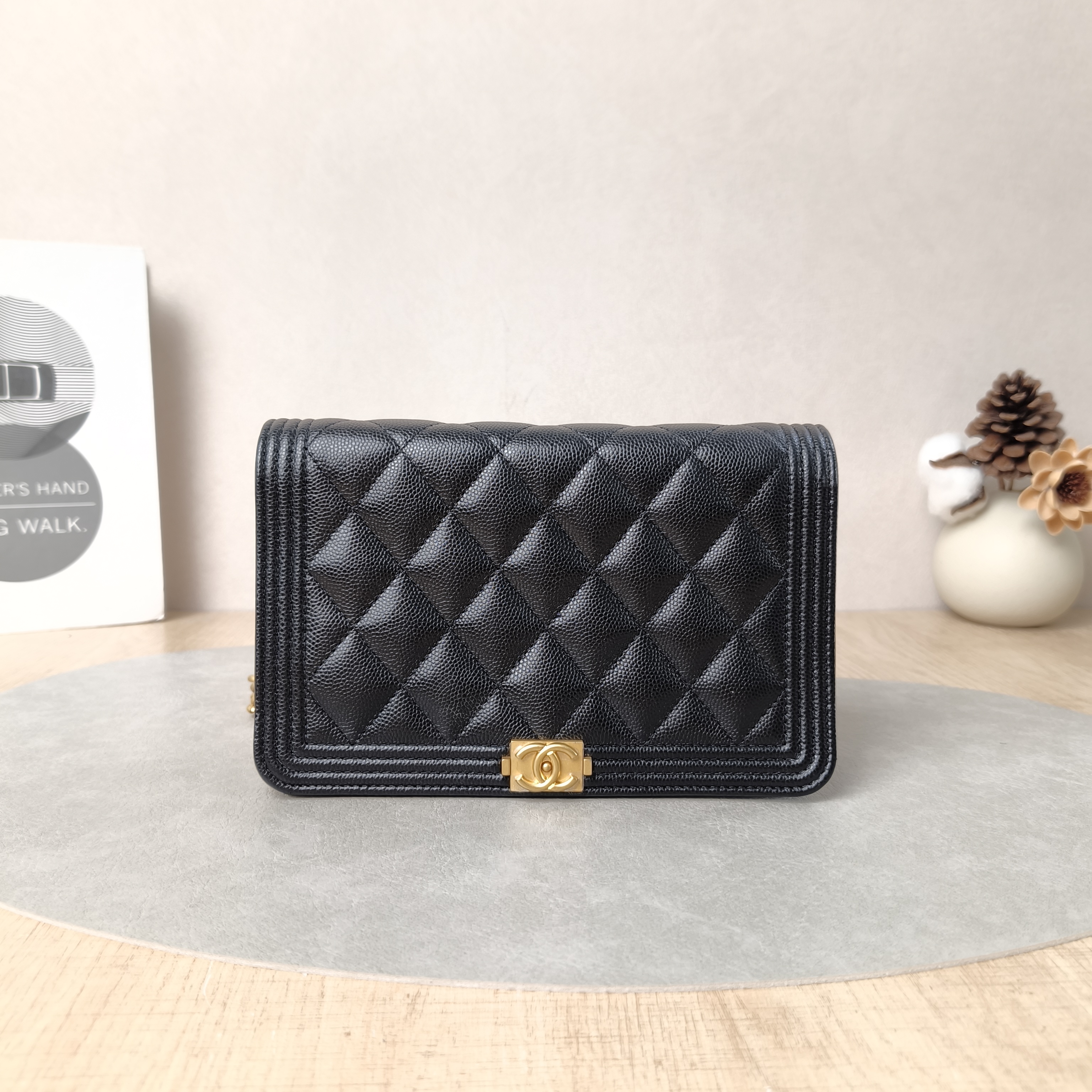 Chanel Crossbody Bag Le Boy​ WOC Black Grained Calfskinmini19.2 × 3.5 × 12.3 cm