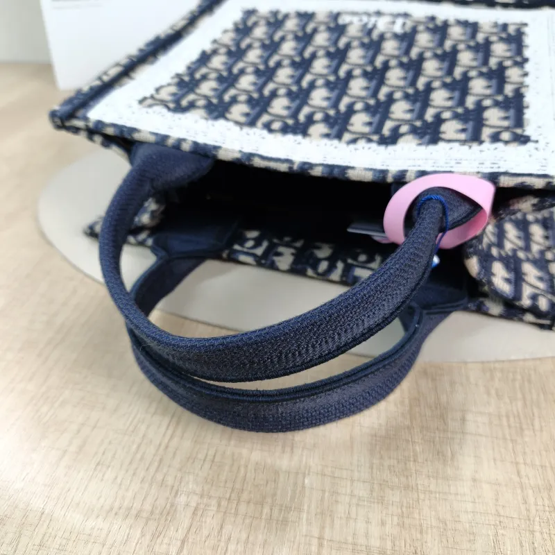 DIOR Shoulder Bag Book Tote Shoulder Strap Edition Blue Canvas Small 26.5 × 14 × 22 cm — detail view 4 of 14