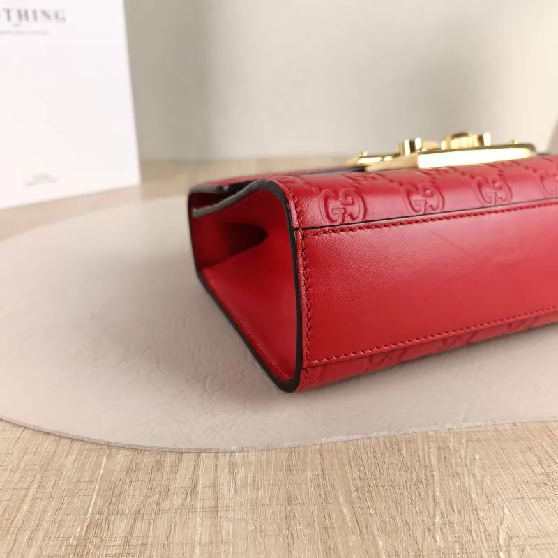 GUCCI Crossbody Bag Padlock Red Calfskin Small 20.5 × 7.5 × 13 cm — detail view 10 of 10
