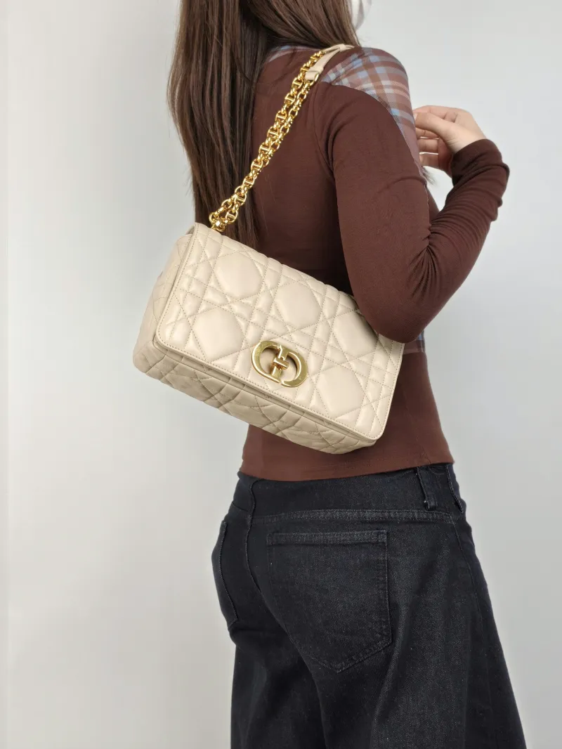 DIOR Crossbody Bag Caro Chain Bag Taupe Lambskin Medium 25.5 × 9 × 15.5 cm — on-model view 1 of 2