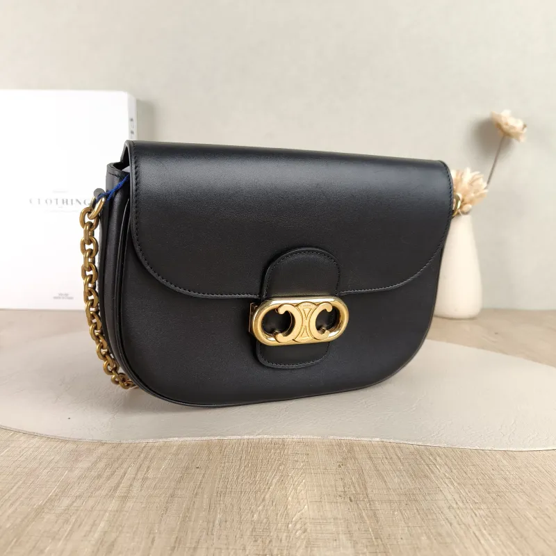 CELINE Crossbody Bag Maillon Triomphe Black Calfskin Medium 22 × 6 × 17 cm — cover view 2 of 5