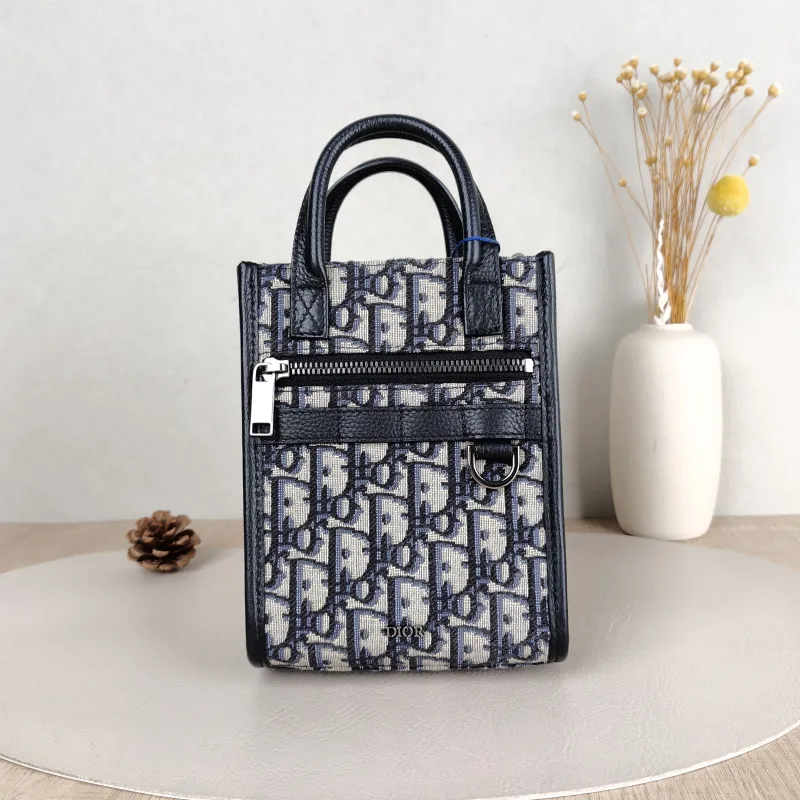 DIOR Crossbody Bag Safari North-South Beige · Black Mini 14 × 6.5 × 19 cm