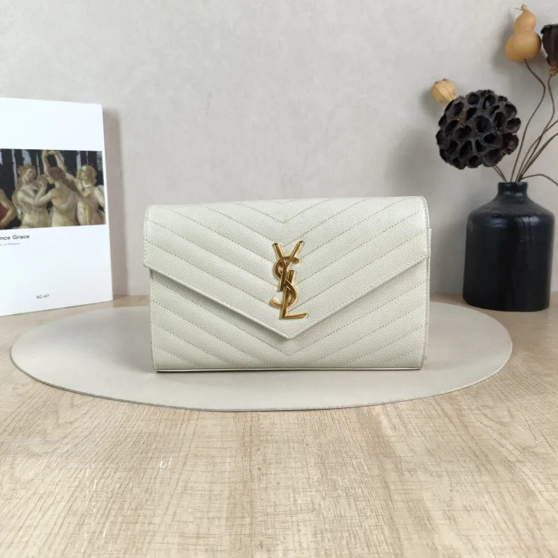 SAINT LAURENT Crossbody Bag CASSANDRE ENVELOPE White Calfskin 22.5 × 4 × 14 cm