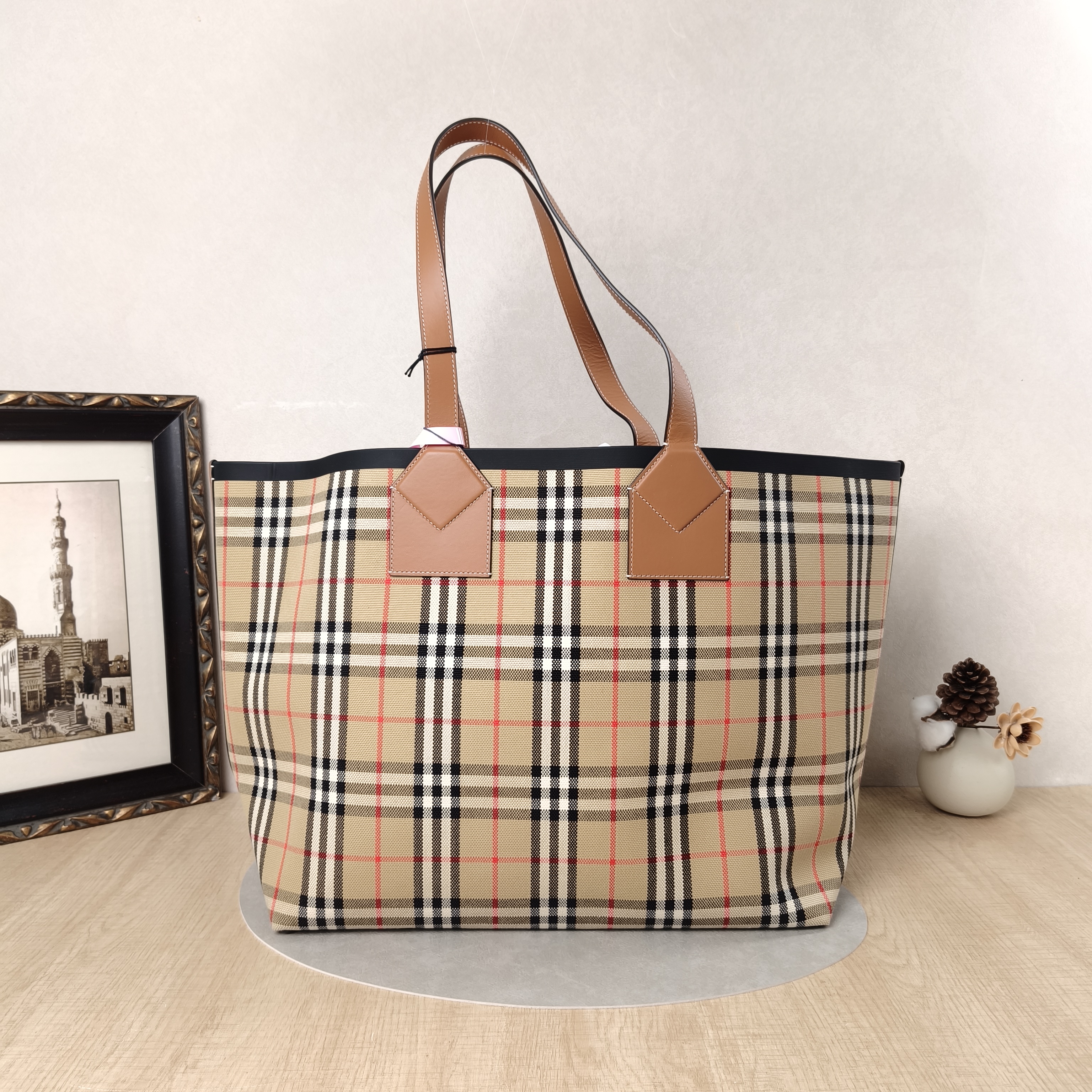 BURBERRY Top Handle Bag Tote Bag Colorblock PU 39 × 22 × 35 cm
