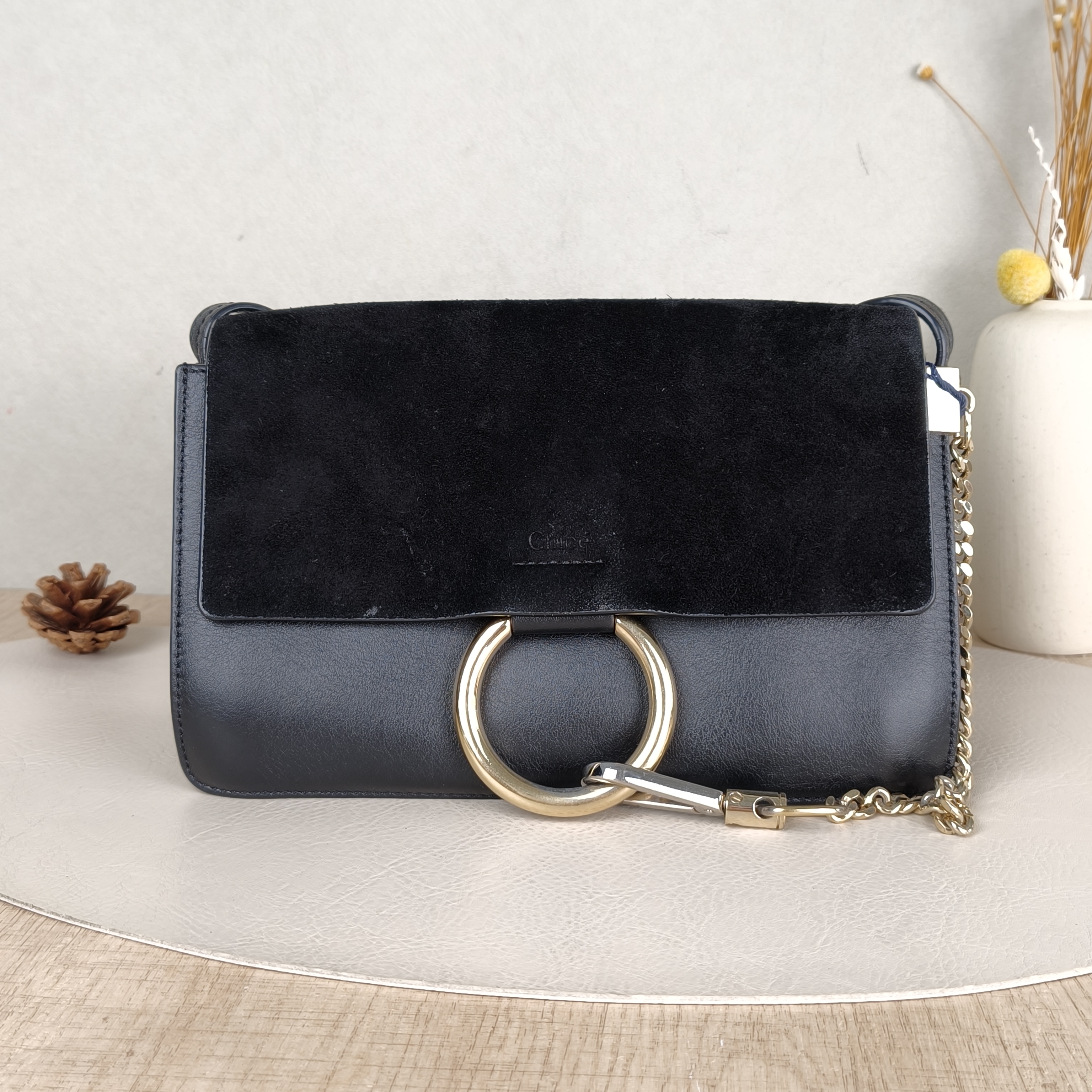 Chloé Shoulder Bagfaye Crossbody Bag Black Suede Small24 × 3 × 15 cm