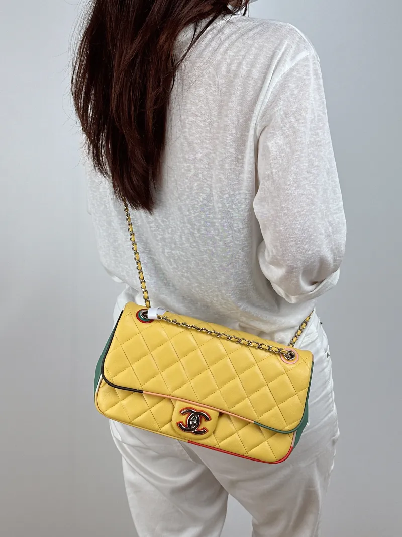Chanel Crossbody Bag Classic Flap CF Yellow · Lambskin Medium 25.5 × 6.5 × 15.5 cm 23 — on-model view 1 of 2