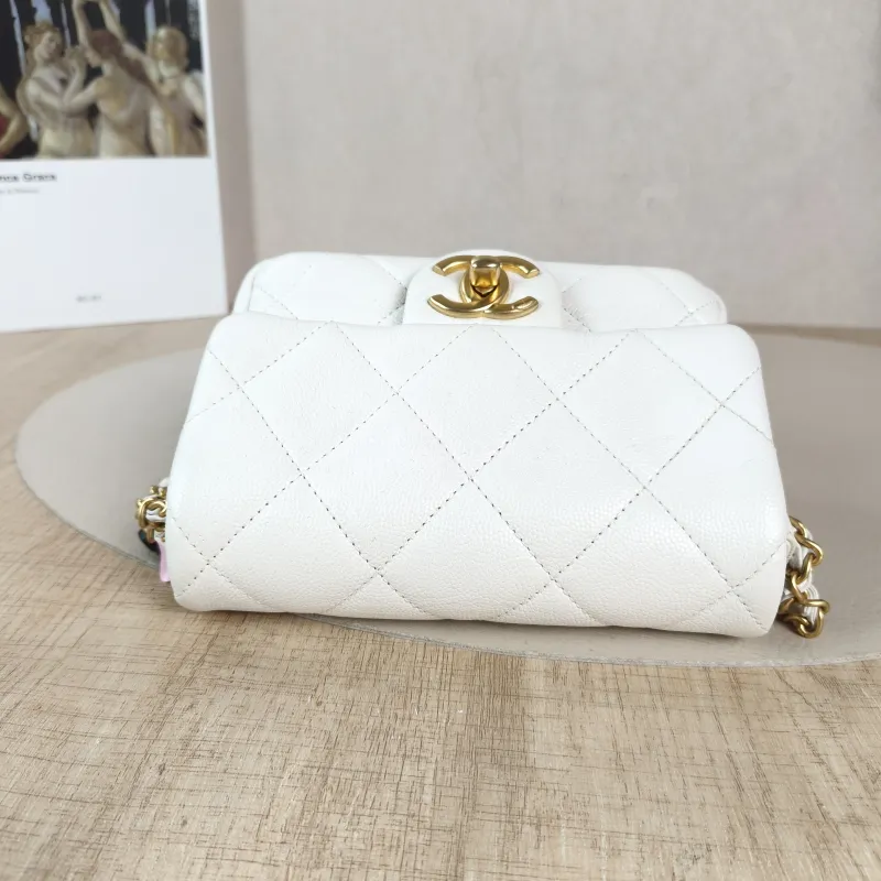 Chanel Crossbody Bag Classic Flap Mini CF Mini White Grained Calfskin Mini 17 × 6 × 12.5 cm — detail view 12 of 12
