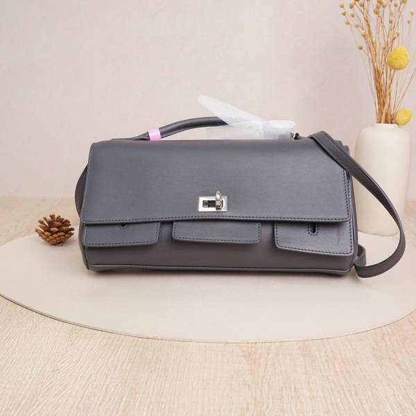 BALENCIAGA Bel Air Shoulder Bag Grey Calfskin · Shoulder Strap · 27 × 5 × 14 cm