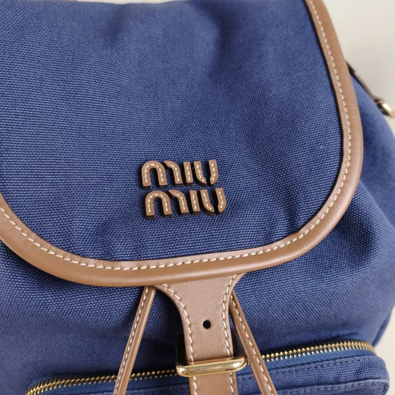 Miumiu Backpack Backpack Blue Canvas Large 25 × 12.5 × 29.5 cm — detail view 4 of 12