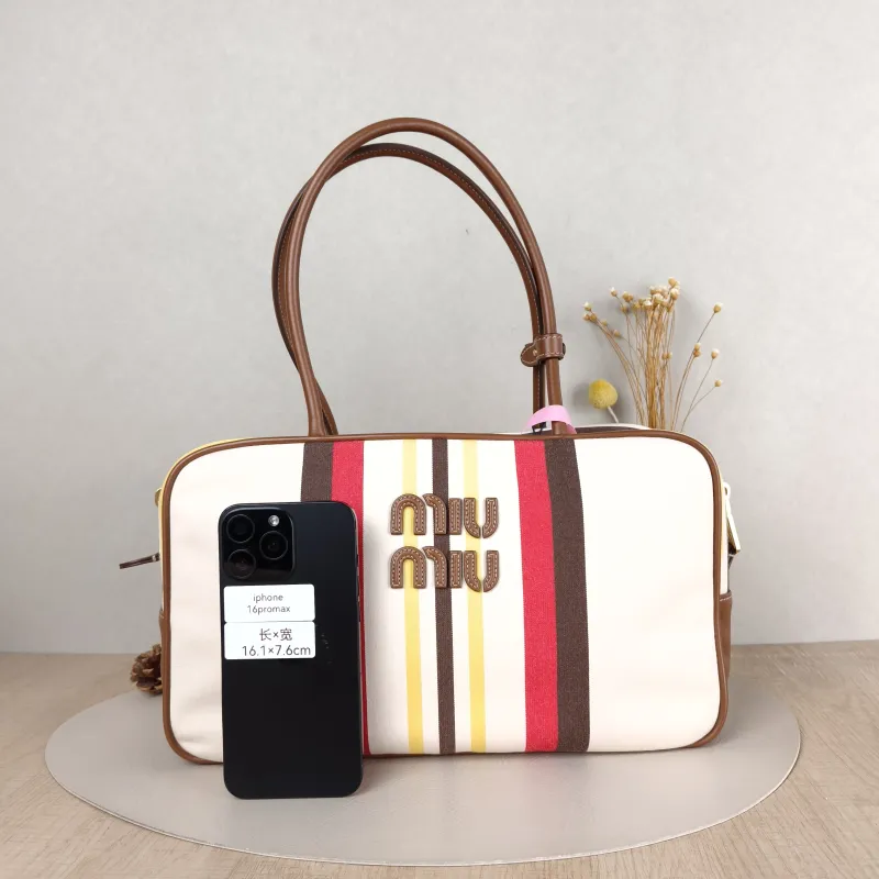 Miumiu Top Handle Bag Beau Colorblock Canvas · Calfskin Large 34 × 10 × 23 cm — cover view 4 of 5