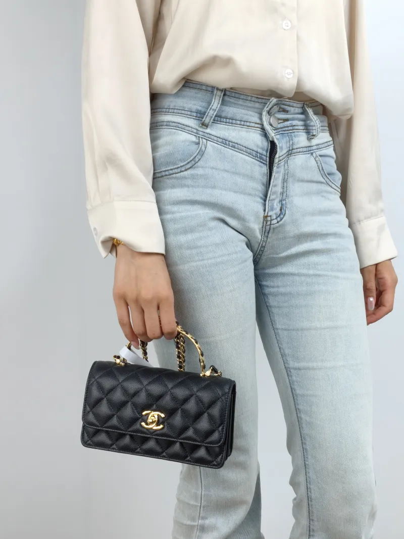 Chanel Crossbody Bag 26p woc Black Calfskin Mini 19 × 7 × 11.5 cm — on-model view 2 of 2