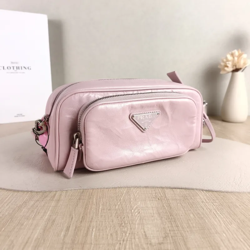 PRADA Crossbody Bag Camera Bag Pink Lambskin One Size 23 × 7 × 10 cm — cover view 3 of 5