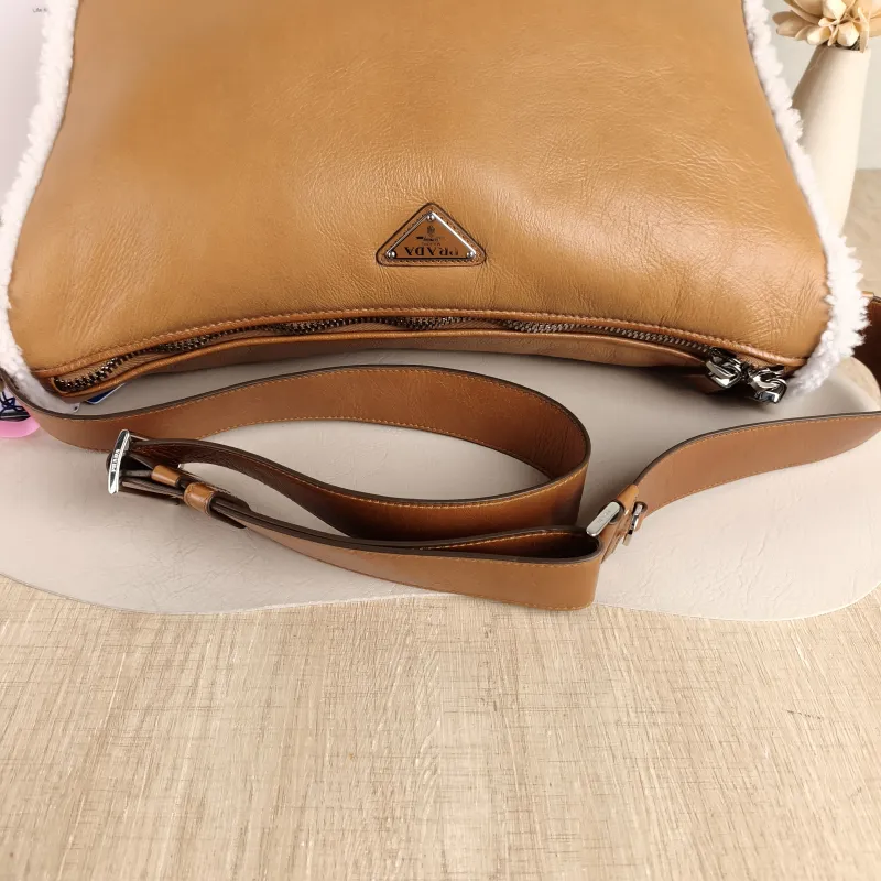 PRADA Crossbody Bag Messenger Bag Crossbody Bag Brown Lambskin · One Size 34 × 12 × 25 cm — detail view 9 of 10