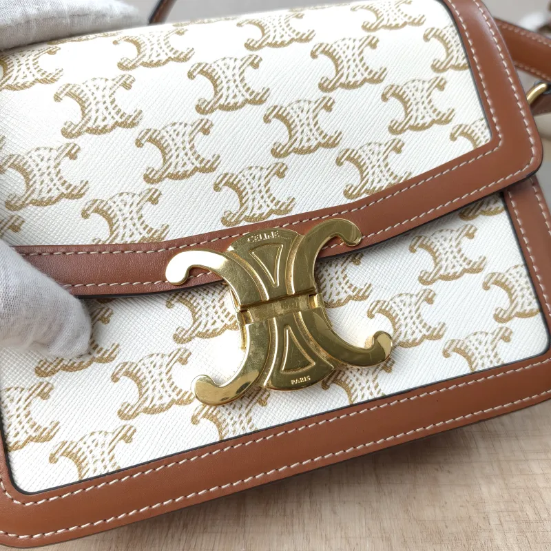 CELINE Crossbody Bag Teen Triomphe White PVC Small18.5 × 6 × 14 cm — detail view 16 of 16