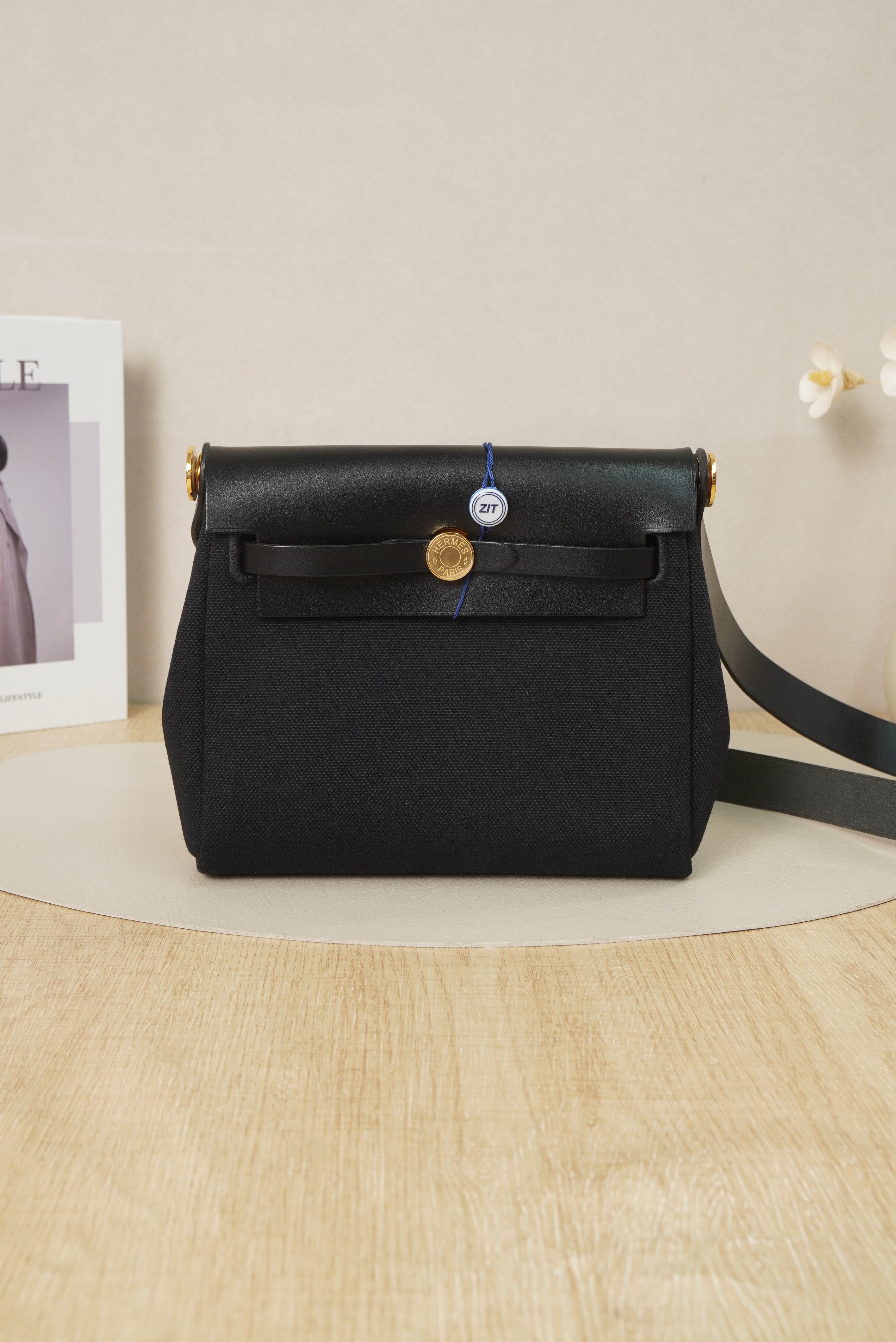 Hermès Top Handle Bag Black Canvas， mini20 × 7 × 17 cm