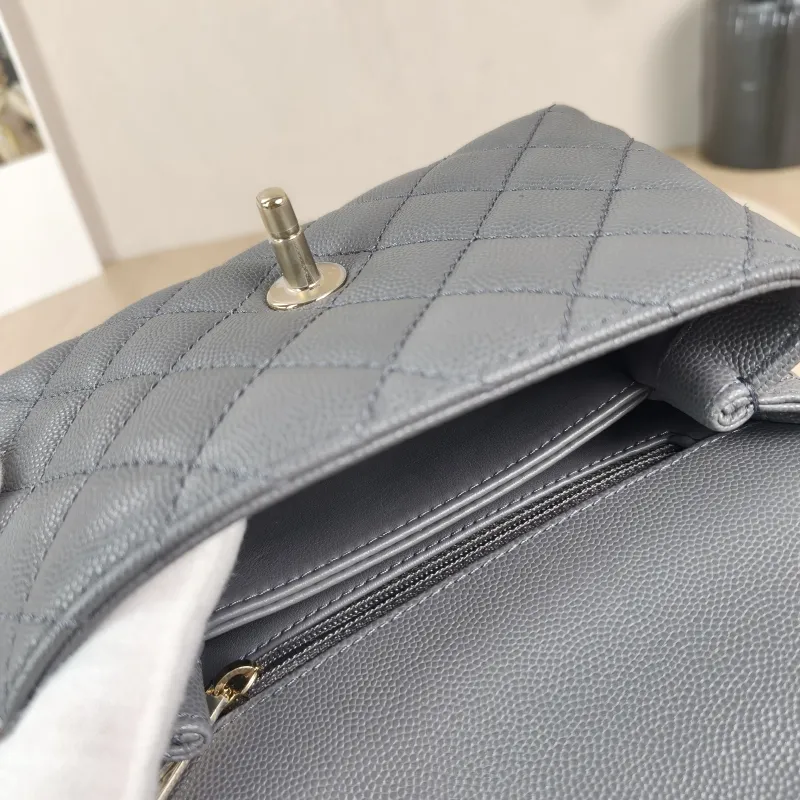 Chanel Crossbody Bag Coco Handle​ Dark Grey Grained Calfskin Mini 19 × 9 × 13 cm — detail view 7 of 14