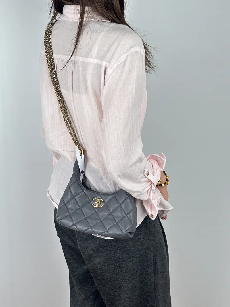 Chanel Crossbody Bag24a hobo Top Handle Crossbody Bag Grey Lambskinmini20.5 × 7 × 20 cm — on-model view 1 of 2