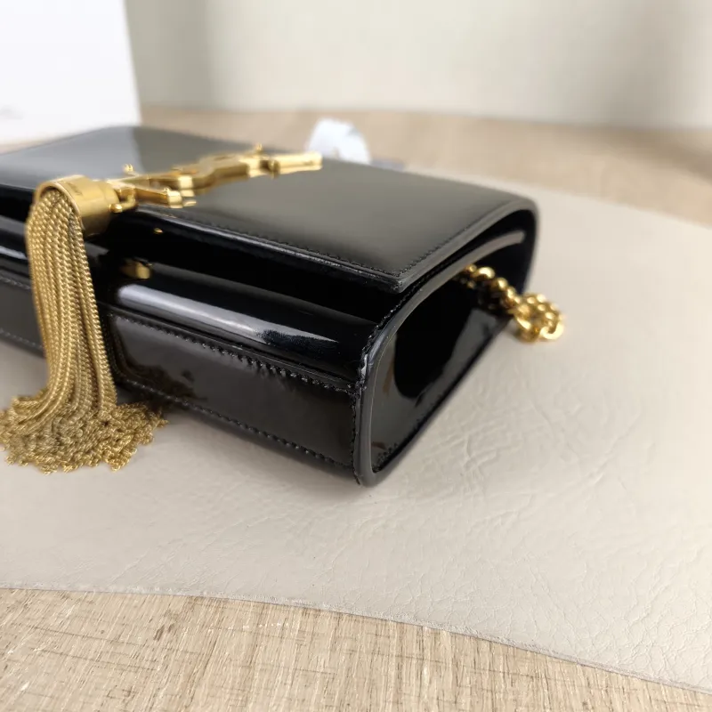 SAINT LAURENT Crossbody Bag KATE Edition Black with Gold-Tone Hardware Patent Leather Mini 17 × 5 × 11.5 cm — detail view 8 of 8