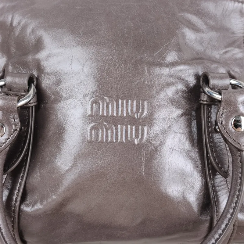 Miumiu Shoulder Bag Ribbon Grey Waxed Leather Small27 × 13 × 16 cm — detail view 1 of 13