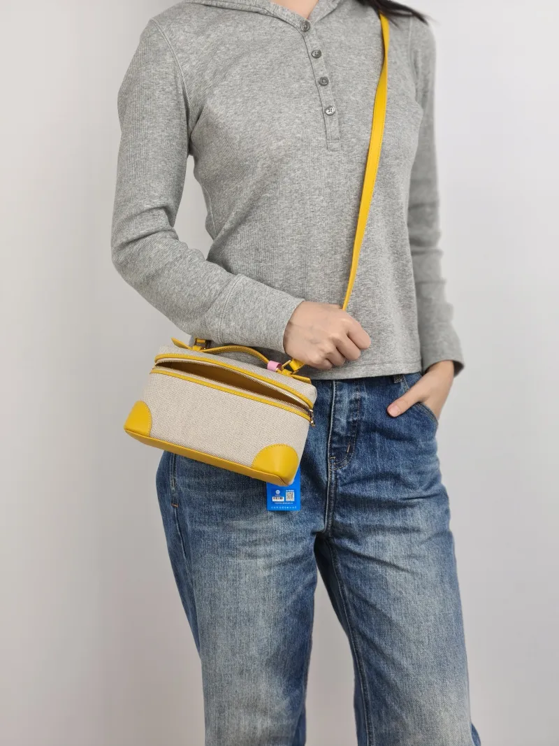 Loro Piana Crossbody Bag Extra Pocket L19 Yellow Beige Canvas One Size 19 × 7 × 11.5 cm — on-model view 3 of 3