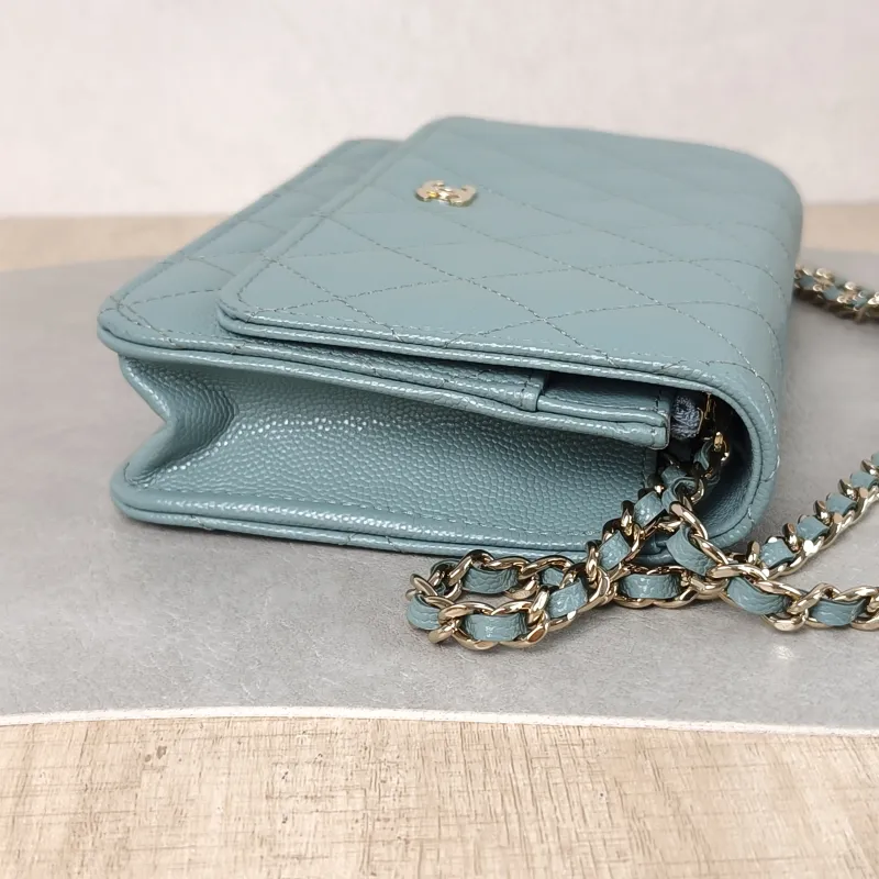 Chanel Crossbody Bag Classic Flap WOC CF WOCWOC Bag Green Grained Calfskin 19.2 × 3.5 × 12.3 cm — detail view 11 of 12