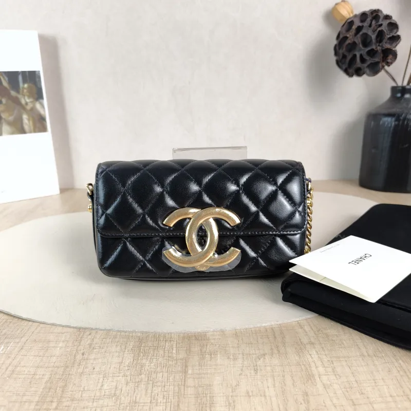 Chanel Crossbody Bag C Logo Crossbody Bag Black Lambskin One Size 17.5 × 4 × 9.5 cm — cover view 3 of 6