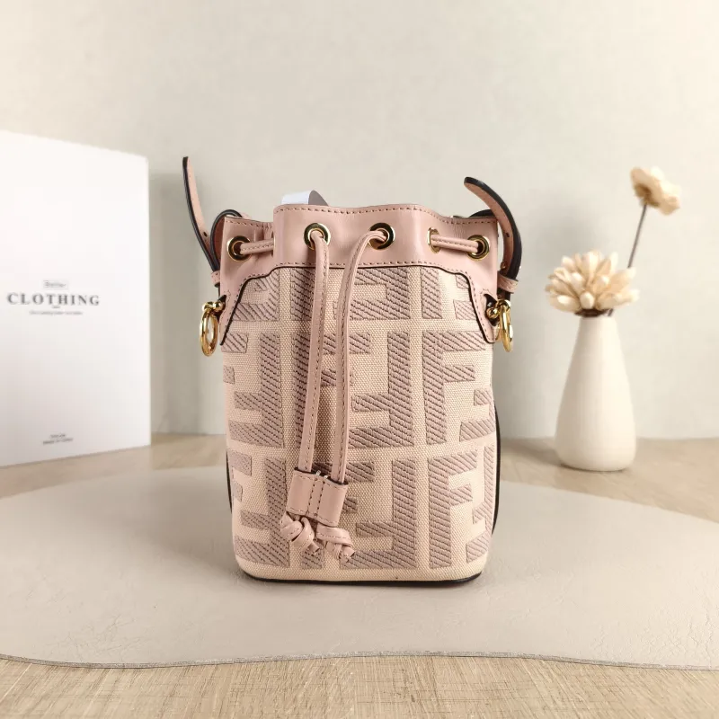 FENDI Crossbody Bag Mon Tresor Bucket Bag Pink Canvas Mini 12 × 10 × 18 cm