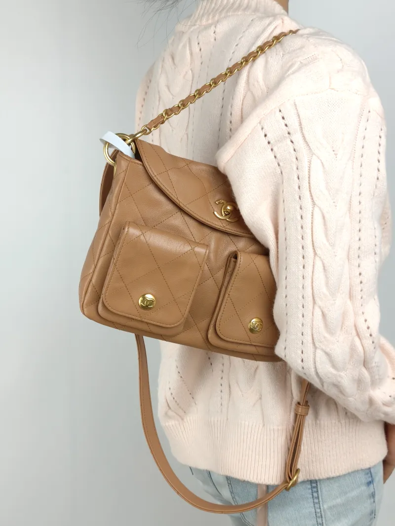 Chanel Shoulder Bag Supple Twins Hobo Calfskin Small 24.5 × 5 × 19 cm — on-model view 2 of 2