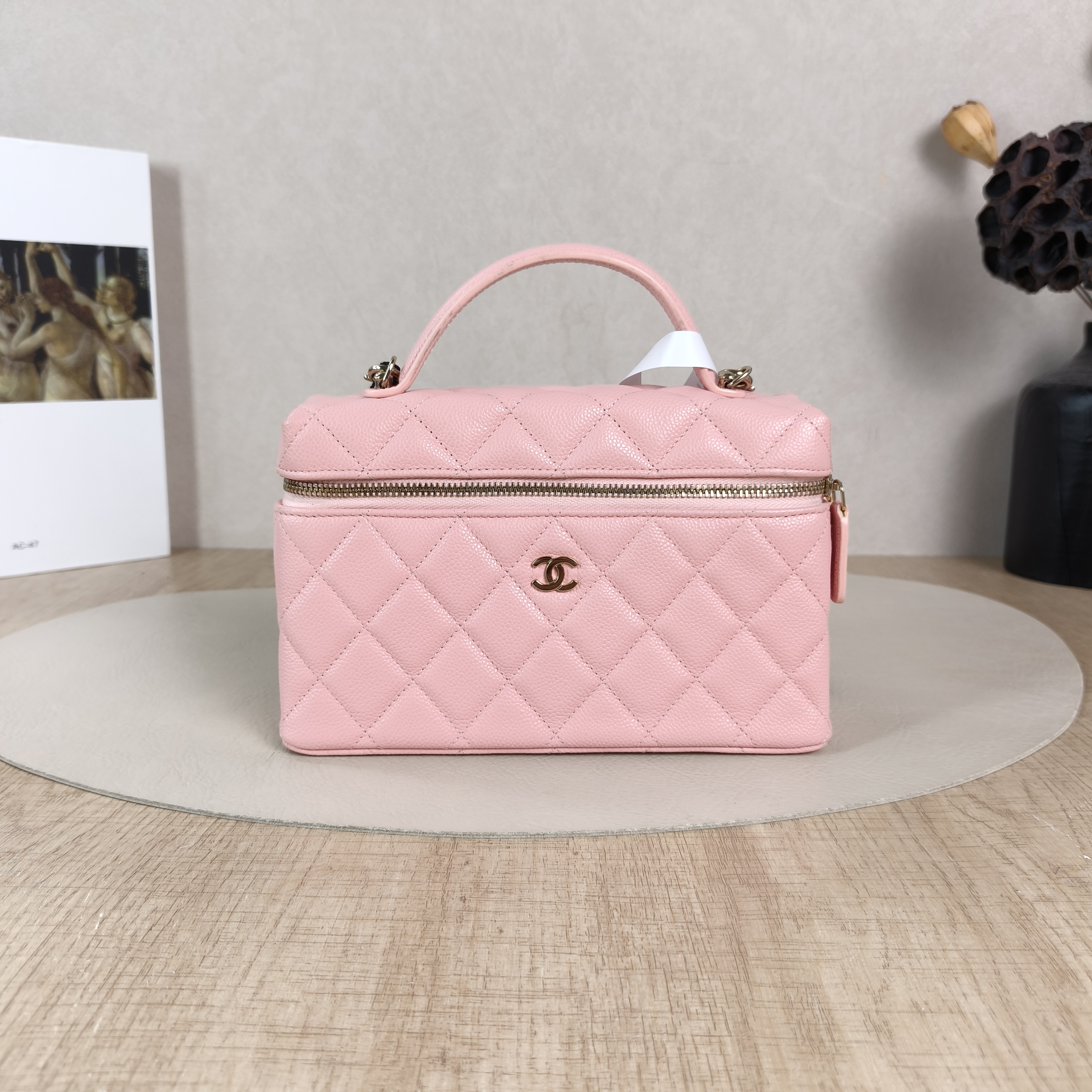 Chanel Crossbody Baglp Box Bag Top Handle Crossbody Bag Pink Grained Calfskin One Size19.5 × 5 × 17 cm