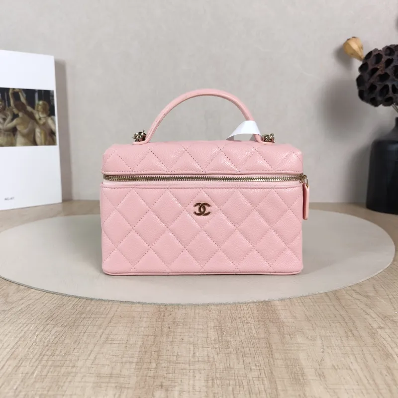 Chanel Crossbody Baglp Box Bag Top Handle Crossbody Bag Pink Grained Calfskin One Size19.5 × 5 × 17 cm