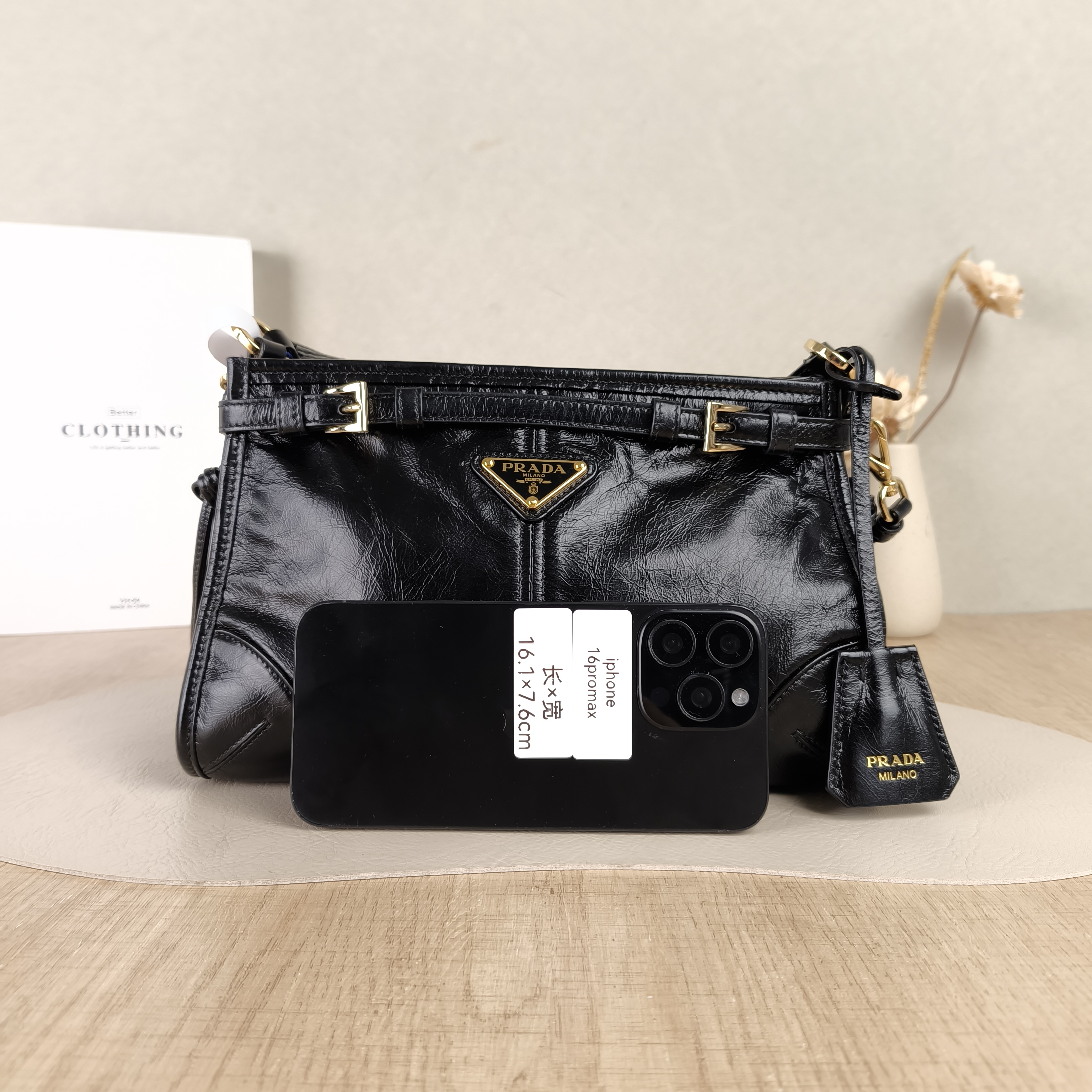 PRADA Crossbody Bag Bonnie Soft Lux Shoulder Strap Edition Black Waxed Leather Small26 × 12 × 14 cm — cover view 3 of 5