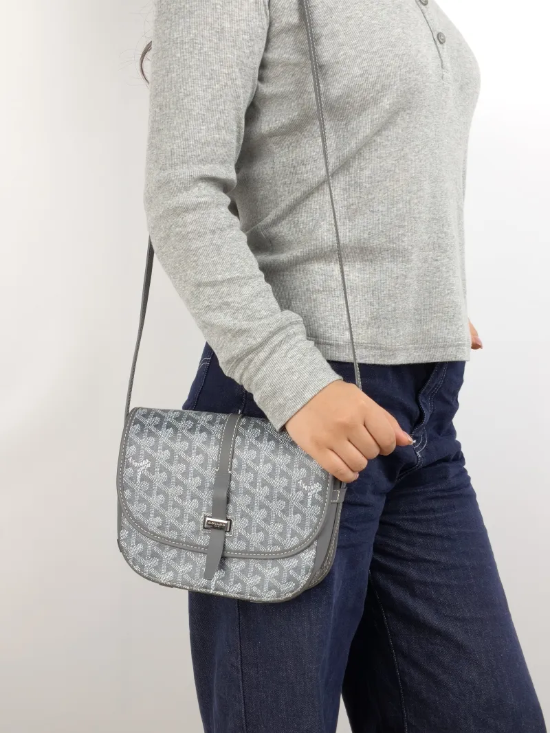 GOYARD Crossbody Bag BELVEDERE Messenger Bag Grey PVC Small 22 × 7 × 16 cm — on-model view 2 of 2