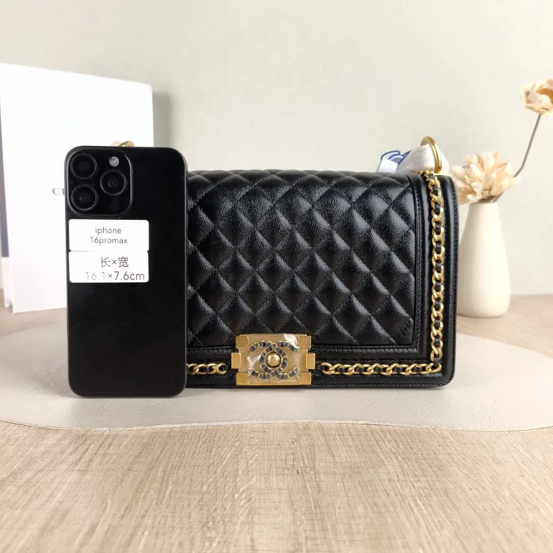 Chanel Crossbody Bag Le Boy​ Black Grained Calfskin Medium 25 × 9 × 15 cm — cover view 5 of 6