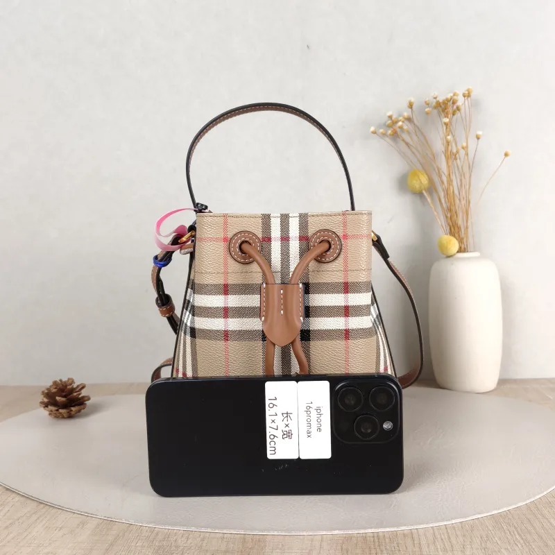 BURBERRY Crossbody Bag Canvas Bucket Bag Brown 16.5 × 11 × 18 cm — cover view 3 of 5