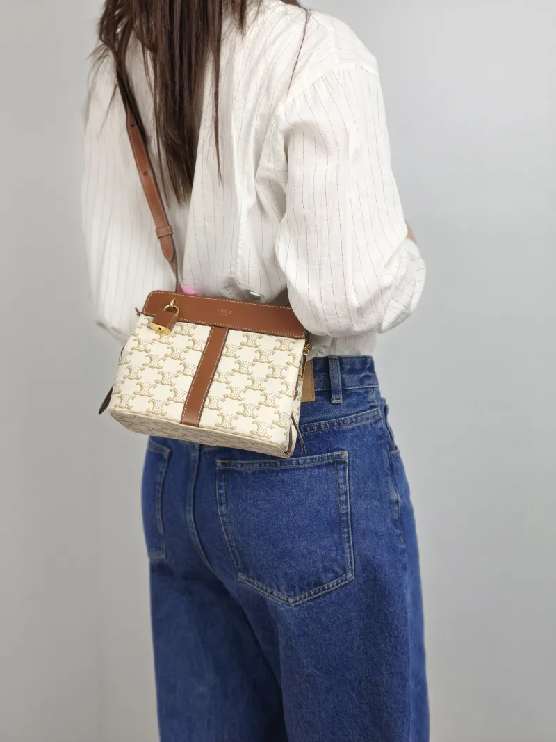 CELINE Crossbody Bag cabas de france Crossbody Bag White Monogram PVC One Size 19 × 11 × 15.5 cm — on-model view 1 of 2