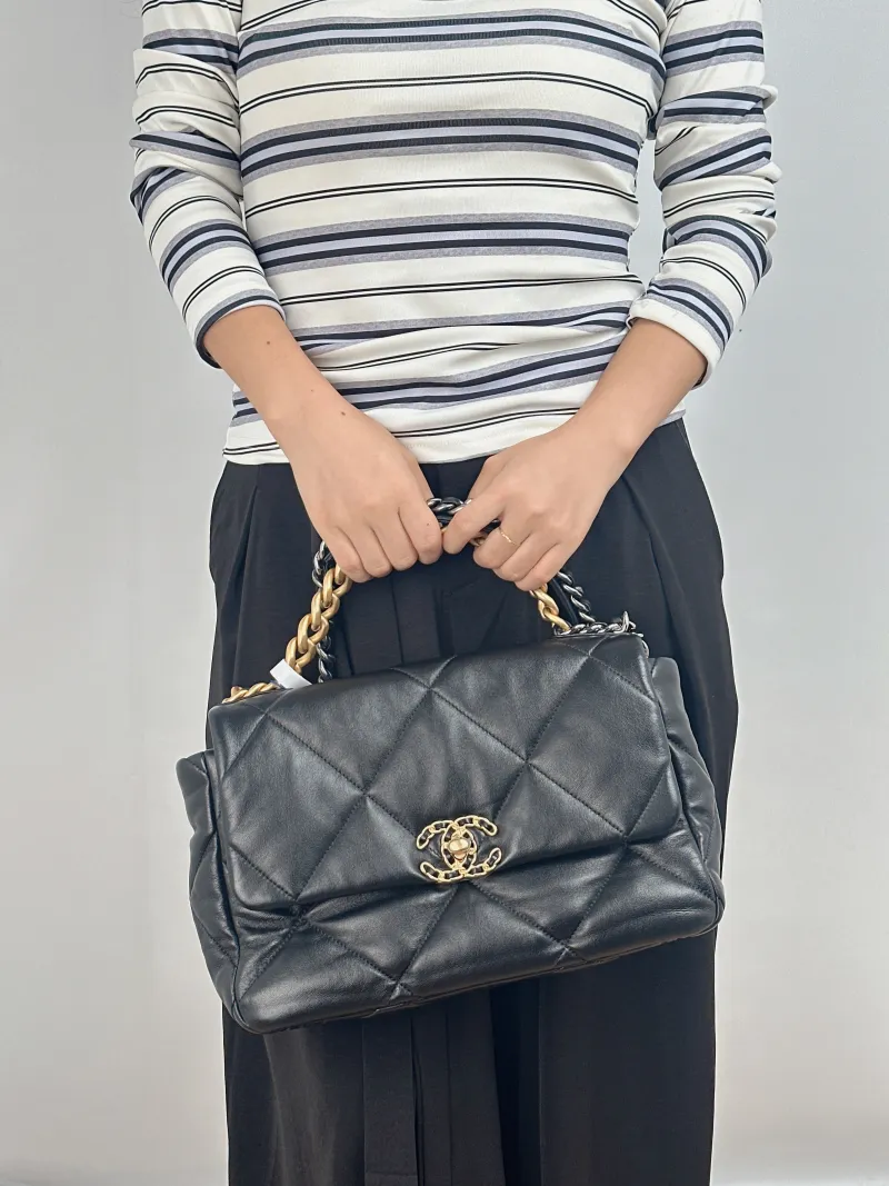 Chanel Crossbody Bag 19Bag Black SL ambskin Medium 30 × 10 × 20 cm — on-model view 1 of 2