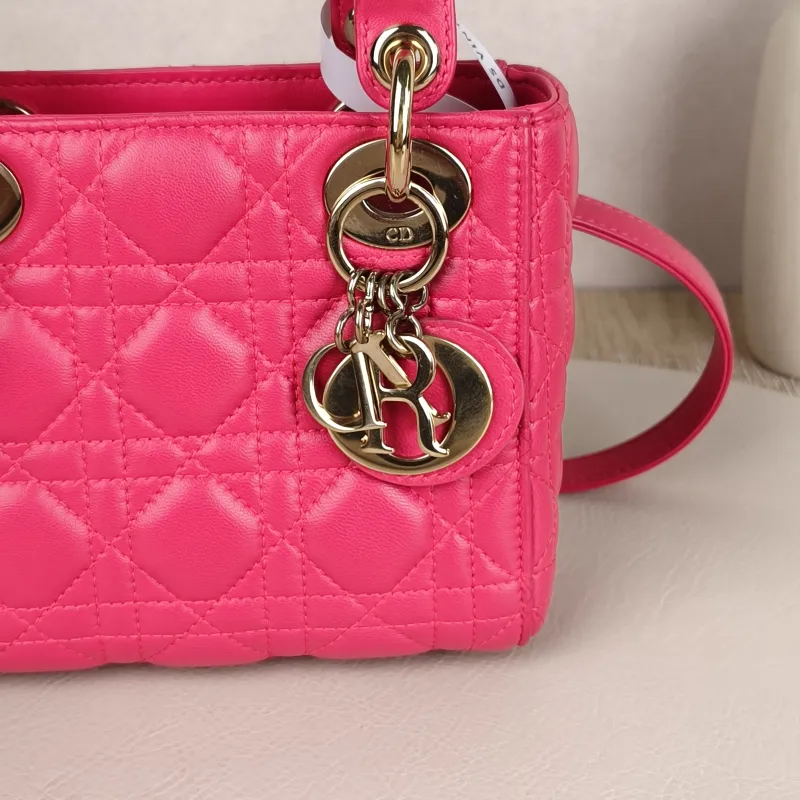 DIOR Lady Lady Dior Bag mini Pink Lambskin · Shoulder Strap Dust Bag · 17 × 7 × 15 cm — detail view 6 of 10