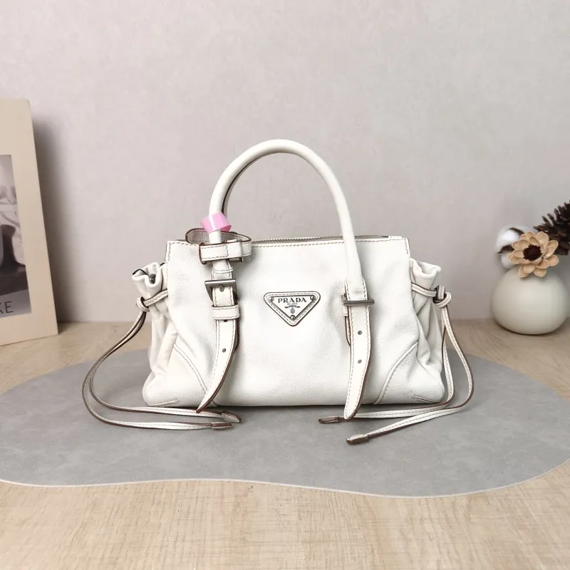 PRADA Crossbody Bag Karin Tote Bag White Calfskin Small 24 × 9 × 14 cm