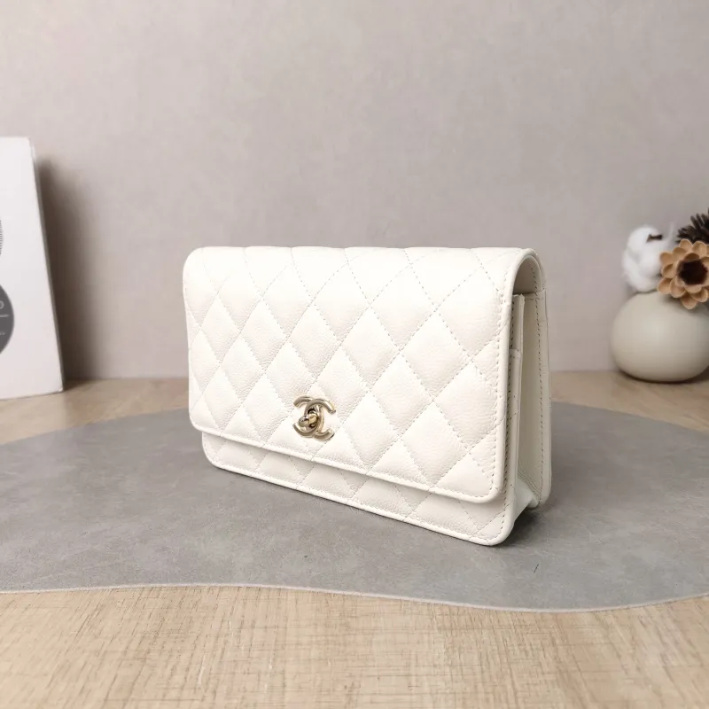 Chanel Crossbody Bag Classic Flap WOC CF WOCWOC Bag White Grained Calfskin 19.2 × 3.5 × 12.3 cm — cover view 3 of 5