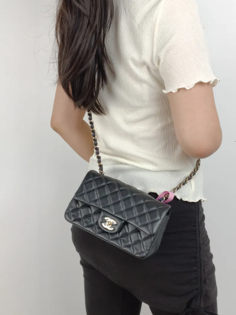 Chanel Crossbody Bag Classic Flap Large Mini CF Mini Black SL ambskin mini 20 × 6 × 12 cm — on-model view 2 of 2