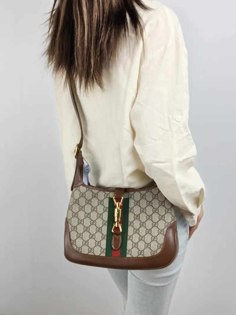 GUCCI Shoulder Bag Jackie 1961Collection Monogram PVC Medium 27.5 × 4 × 19 cm — on-model view 3 of 3