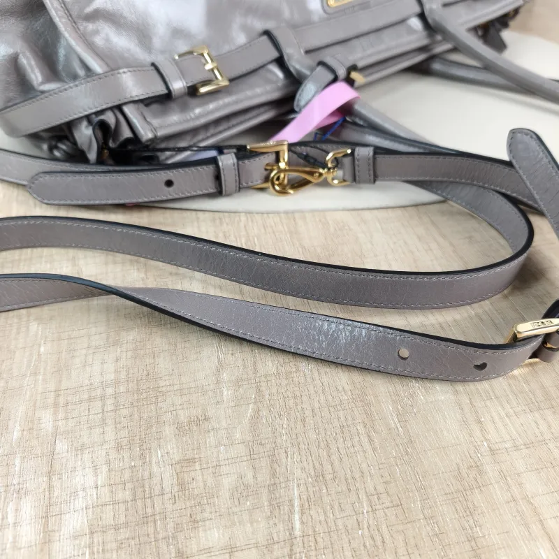 PRADA Shoulder Bag Bonnie Soft Lux Grey Waxed Leather Large 38 × 12 × 24 cm — detail view 3 of 11