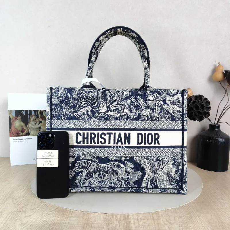 DIOR Top Handle Bag Book Tote Collection · Blue White Canvas Medium 36 × 16.5 × 27.5 cm — cover view 5 of 5