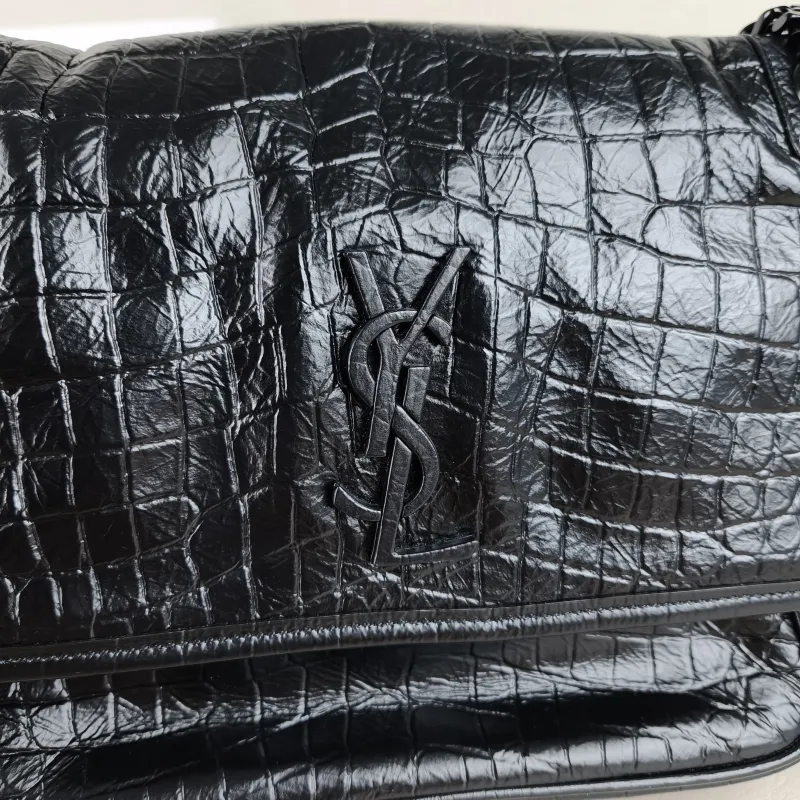SAINT LAURENT Crossbody Bag Niki Black Waxed Leather Calfskin Medium 28 × 8.5 × 20 cm — detail view 4 of 12