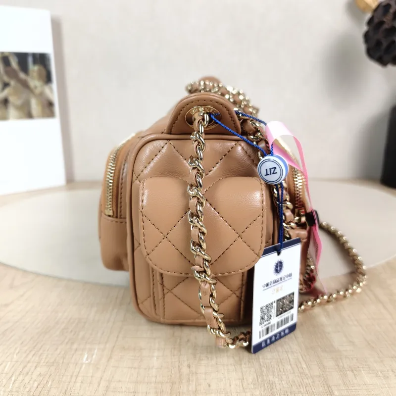 Chanel Crossbody Bag Camera Bag Taupe Lambskin One Size 18 × 9 × 12 cm — detail view 10 of 11